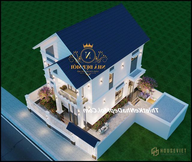 Mẫu nhà vuông 2 tầng mái thái đẹp