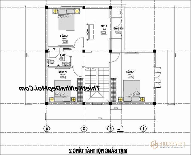 Mặt bằng nhà 2 tầng 5 phòng ngủ 90m2