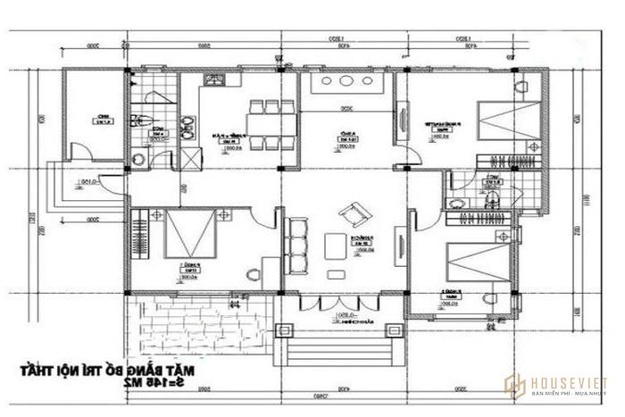 Bản vẽ nhà 3 gian hiện đại