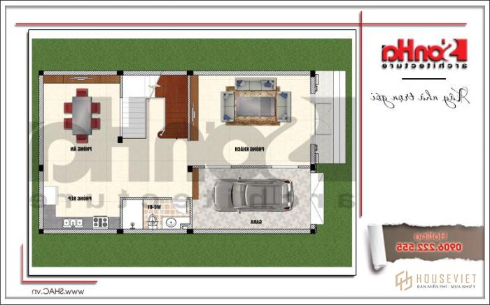 Bản vẽ mặt bằng tầng 1 nhà phố kiến ​​trúc cổ điển Pháp đẹp tại Nam Định 