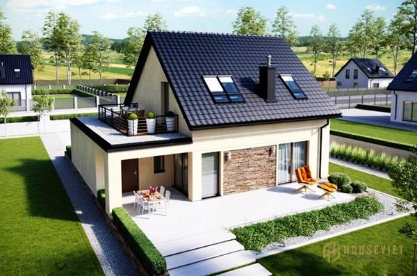 Nhà cấp 4 gác lửng mái thái xanh ấn tượng, hiện đại