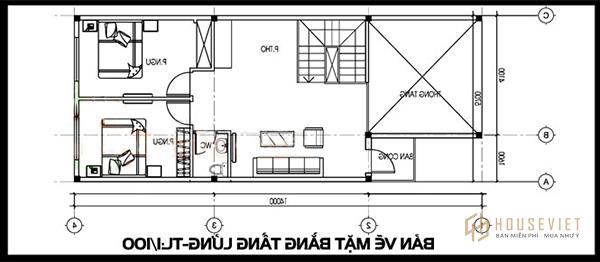 Mặt bằng mẫu nhà cấp 4 gác lửng 3 phòng ngủ