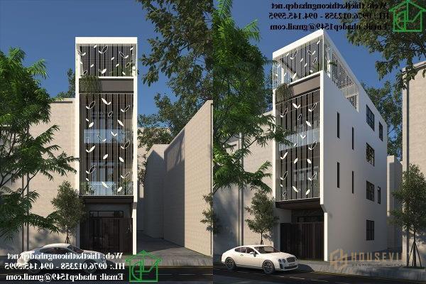 thiết kế mặt tiền nhà phố 4 tầng đơn giản