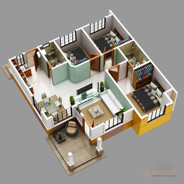 Thiết kế mẫu nhà cấp 4 đẹp 3 phòng ngủ đảm bảo sự tiện nghi, thân thiện