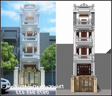 Mẫu thiết kế nhà 5 tầng mặt tiền phố kiến trúc pháp