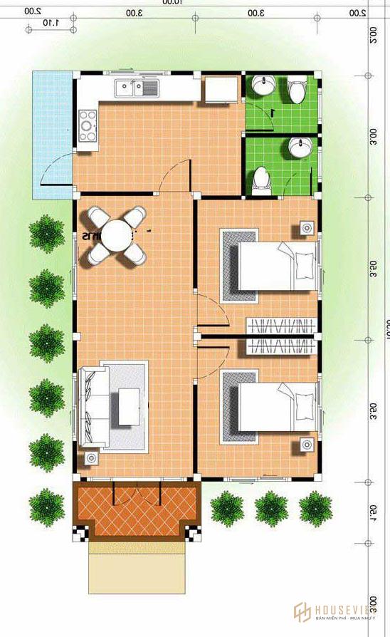 Mẫu nhà cấp 4 mặt tiền 6m mái thái
