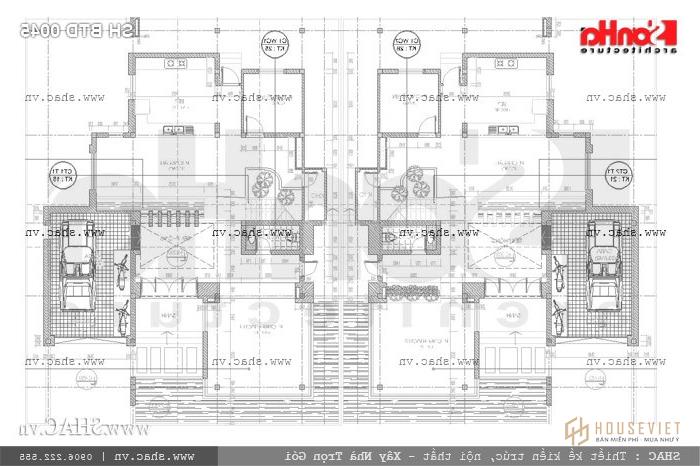 Mặt bằng tầng t1 biệt thự song lập sh btd 0045