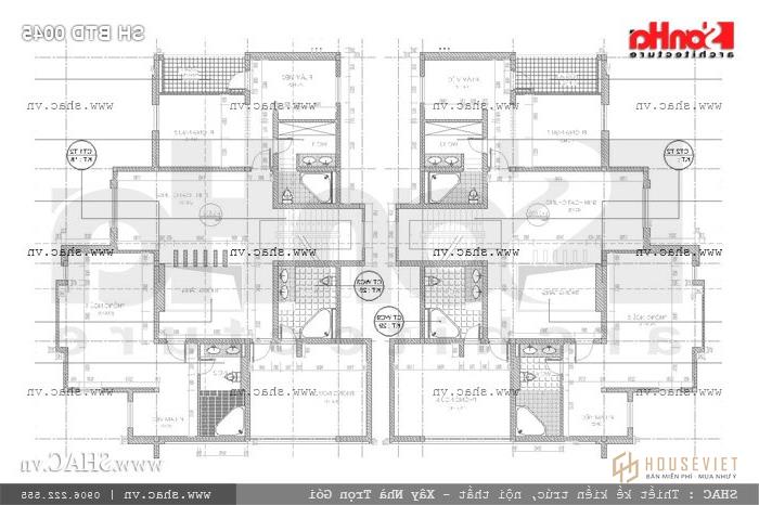 Mặt bằng tầng t2 biệt thự song lập sh btd 0045