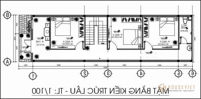 Mẫu nhà ống 2 tầng 4 phòng ngủ 5x20