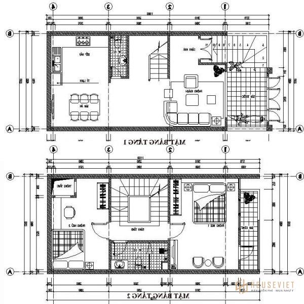 Mặt bằng nội thất nhà phố 5 tầng NDNP5T1