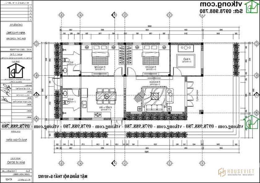 Mặt bằng công năng mẫu nhà cấp 4 mái thái NC4134