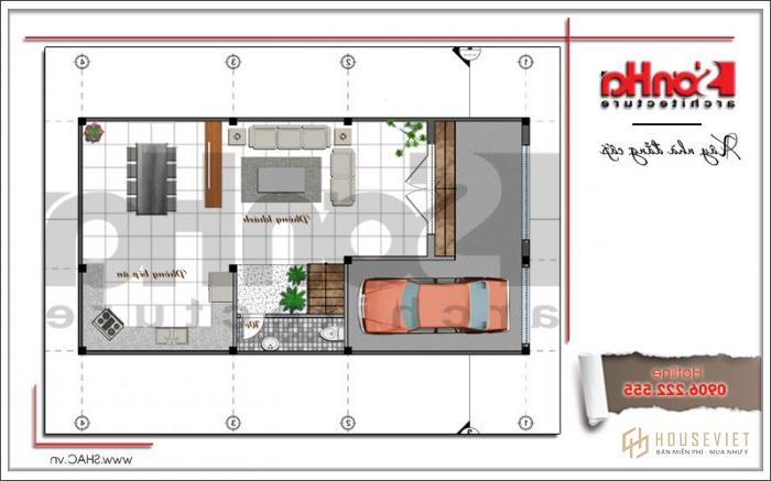 Bản vẽ mặt bằng tầng 1 nhà phố 4 tầng hiện đại tại Hà Nội sh gật 0162