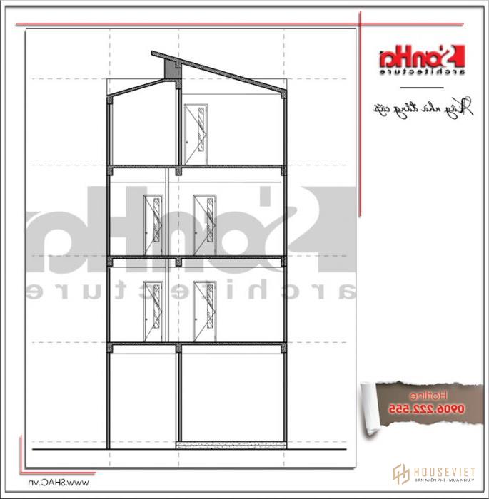 Mặt cắt nhà phố 4 tầng hiện đại tại Hà Nội sh gật 0162