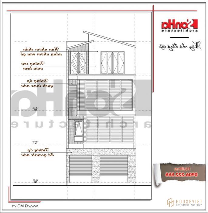 Mặt tiền chính mẫu nhà phố 4 tầng hiện đại tại Hà Nội sh gật 0162