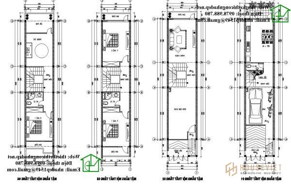 Mặt bằng nội thất mẫu nhà ống 4 tầng 4x16m NDNP4T5