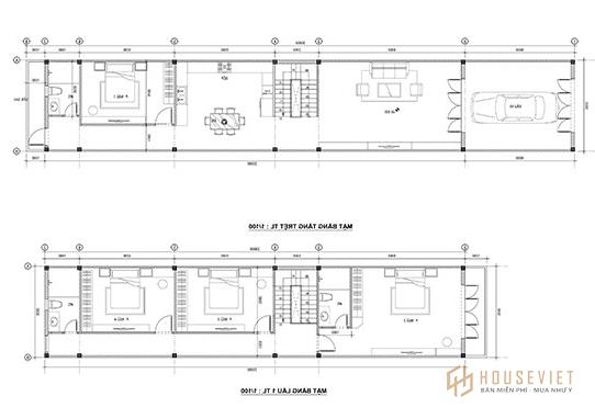 mẫu nhà ống 2 tầng 5x23m