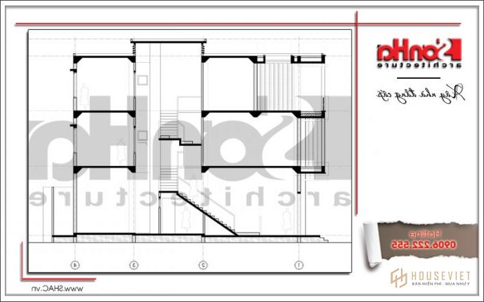 Mặt cắt 1 - 1 mẫu thiết kế nhà phố 3 tầng đẹp hiện đại tại sài gòn sh gật đầu 0161