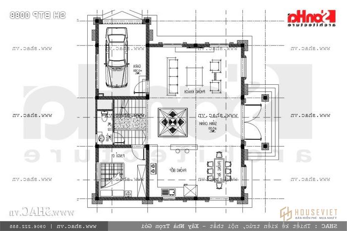 Mặt bằng tầng t1 biệt thự sh btp 0088