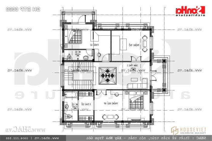 Mặt bằng tầng t2 biệt thự sh btp 0088