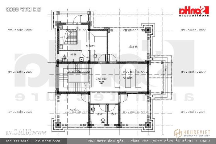 Mặt bằng công năng 3 tầng biệt thự sh btp 0088