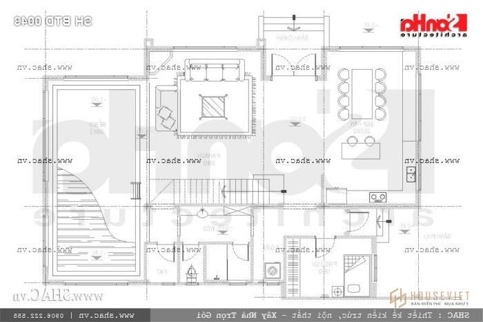 Mặt bằng tầng 1 biệt thự sh btd 0043