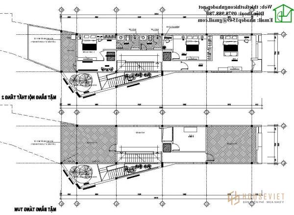 Mặt bằng tầng 2 và tầng áp mái của nhà phố 3 tầng hiện đại NDNP3T11