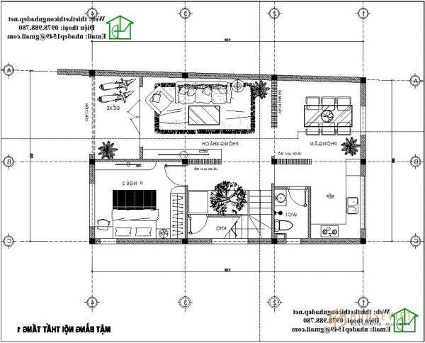 Bản vẽ mặt bằng tầng 1 nhà phố 3 tầng hiện đại NDNP3T12