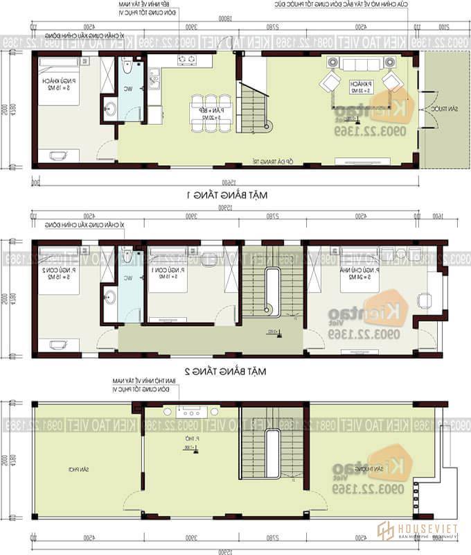 Công năng thiết kế nhà phố 2 tầng 1 tum 5x16m