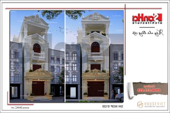 Thiết kế kiến ​​trúc và nội thất nhà phố cổ điển pháp đẹp sh nop 0120