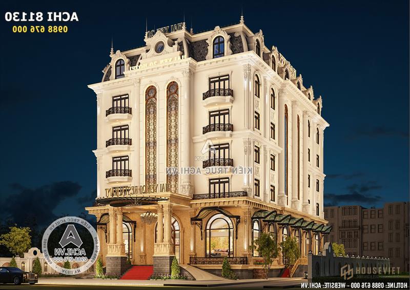 Mẫu thiết kế khách sạn 3 sao tân cổ điển 6 tầng đẹp - ACHI 81130
