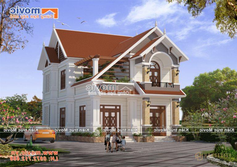Mẫu nhà 2 tầng mái vát 2 tầng tân cổ điển đẹp - MV1865