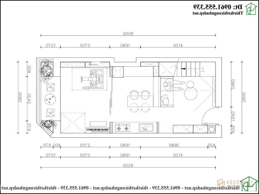 Bản vẽ mặt bằng bố trí nội thất tầng 1 mẫu nhà cấp 4 có gác lửng 4x10m NDNC4168