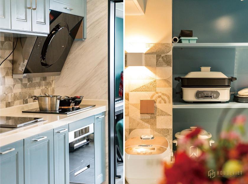 Không gian nội thất phòng bếp nhà cấp 4 có gác lửng 4x10m đẹp NDNC4168