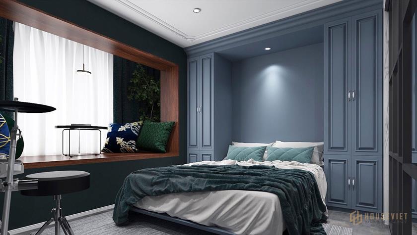Không gian phòng ngủ hiện đại trong mẫu nhà cấp 4 gác lửng
