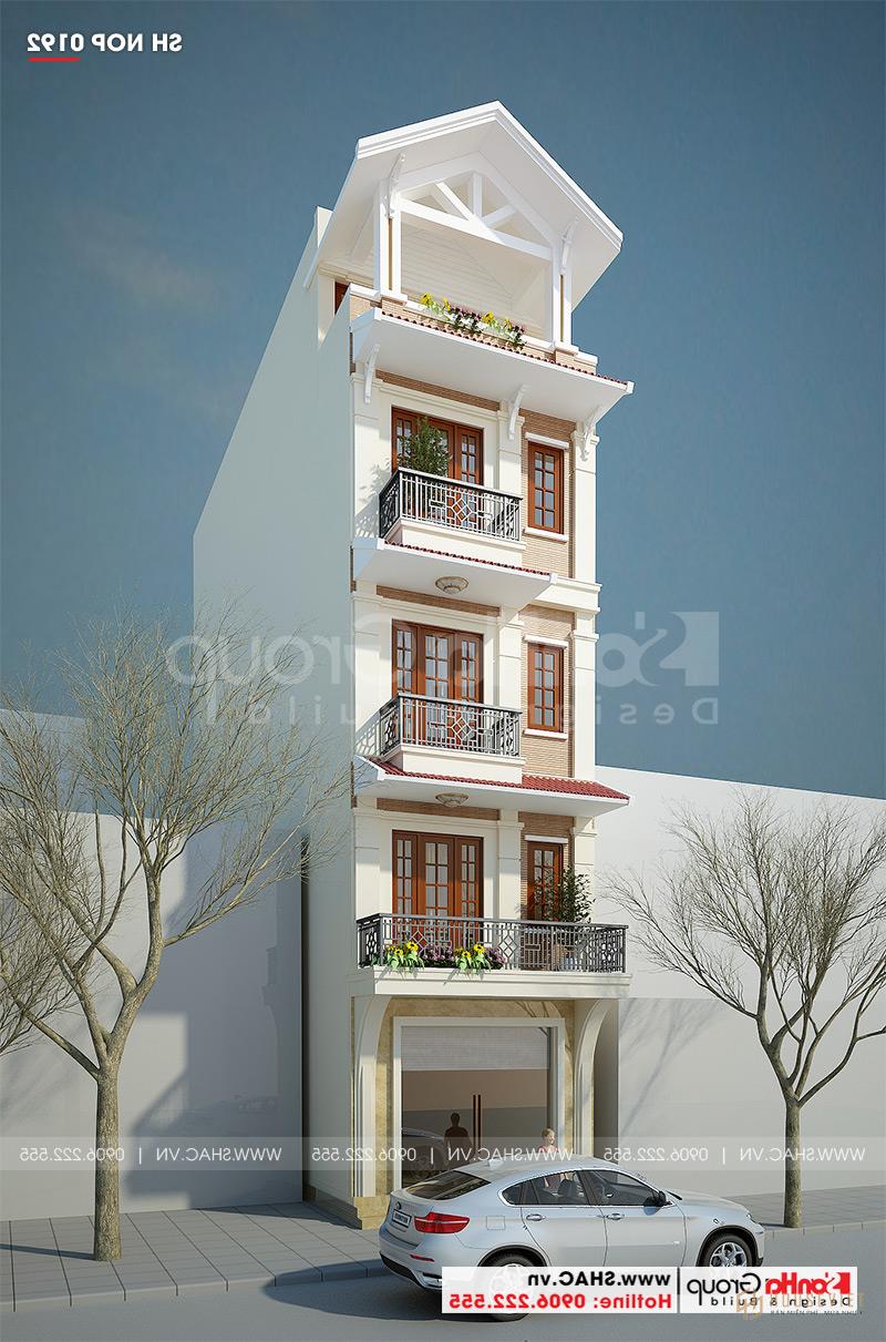 Mẫu thiết kế nhà ống 5 tầng tân cổ điển kết hợp kinh doanh tại Hà Nội - SH NOP 0192 18 Mẫu nhà ống kiến trúc tân cổ điển đẹp kết hợp kinh doanh có mặt tiền ấn tượng, duyên dáng và bề thế được gia chủ hài lòng cao.