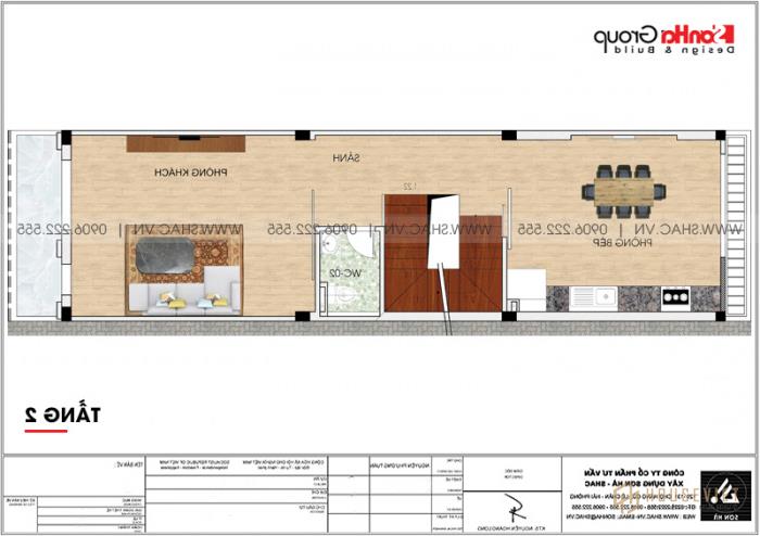 Mẫu thiết kế nhà ống 5 tầng tân cổ điển kết hợp kinh doanh tại Hà Nội - SH NOP 0192 21 Chi tiết mặt bằng công năng tầng 2 mẫu nhà tân cổ điển mặt tiền 4,47m dài 15,5m tại Hà Nội