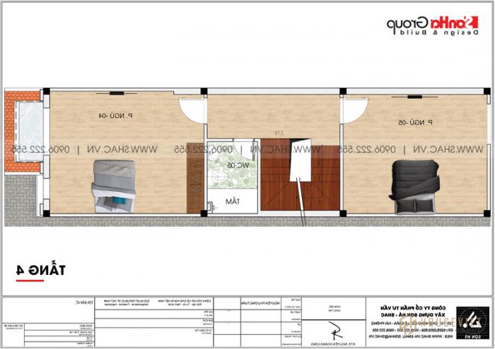 Mẫu thiết kế nhà ống tân cổ điển 5 tầng kết hợp kinh doanh tại Hà Nội - SH NOP 0192 23 Chi tiết mặt bằng công năng tầng 4 mẫu nhà tân cổ điển mặt tiền 4,47m dài 15,5m tại Hà Nội