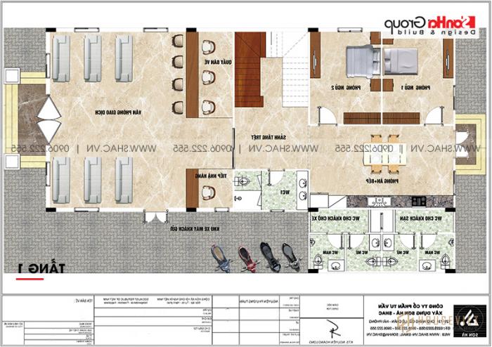 Biệt thự tân cổ điển 3 tầng 12m x 20m tại An Giang - SH BTP 0150 49 Bản vẽ mặt bằng công năng tầng 1 biệt thự BTP 0150