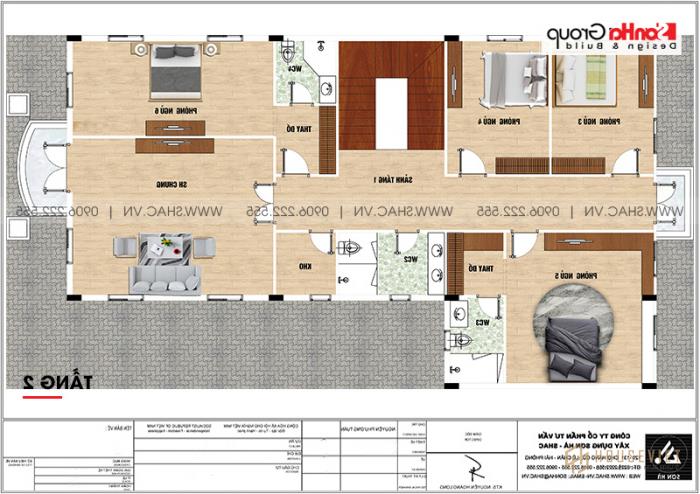 Biệt thự tân cổ điển 3 tầng 12m x 20m tại An Giang - SH BTP 0150 50 Bản vẽ mặt bằng công năng tầng 2 biệt thự BTP 0150