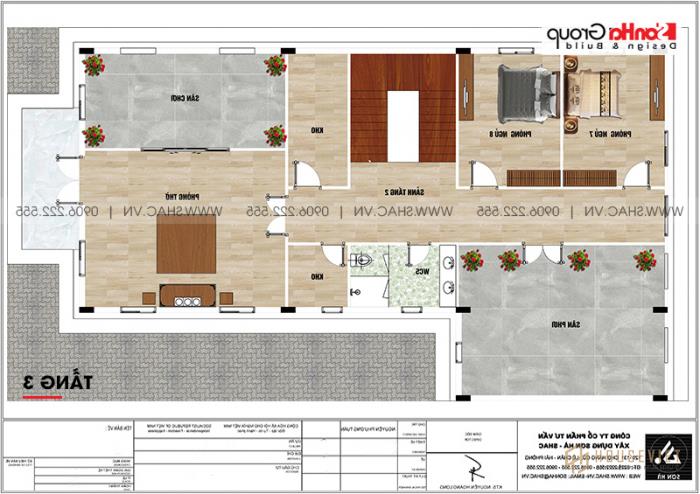 Biệt thự tân cổ điển 3 tầng 12m x 20m tại An Giang - SH BTP 0150 51 Bản vẽ mặt bằng công năng tầng 3 biệt thự BTP 0150