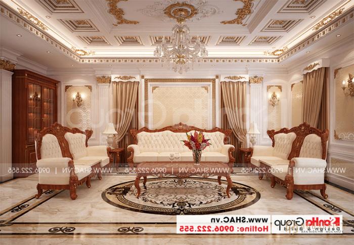 Biệt thự tân cổ điển 3 tầng 12m x 20m tại An Giang - SH BTP 0150 65 Phòng khách phong cách Pháp ấn tượng