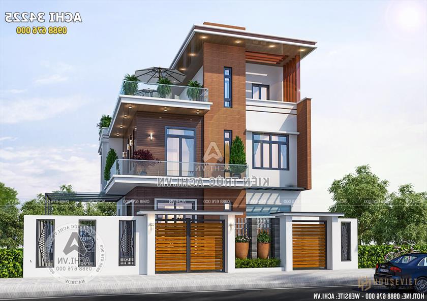 Không gian ngoại thất biệt thự 2,5 tầng kiến trúc đẹp hiện đại