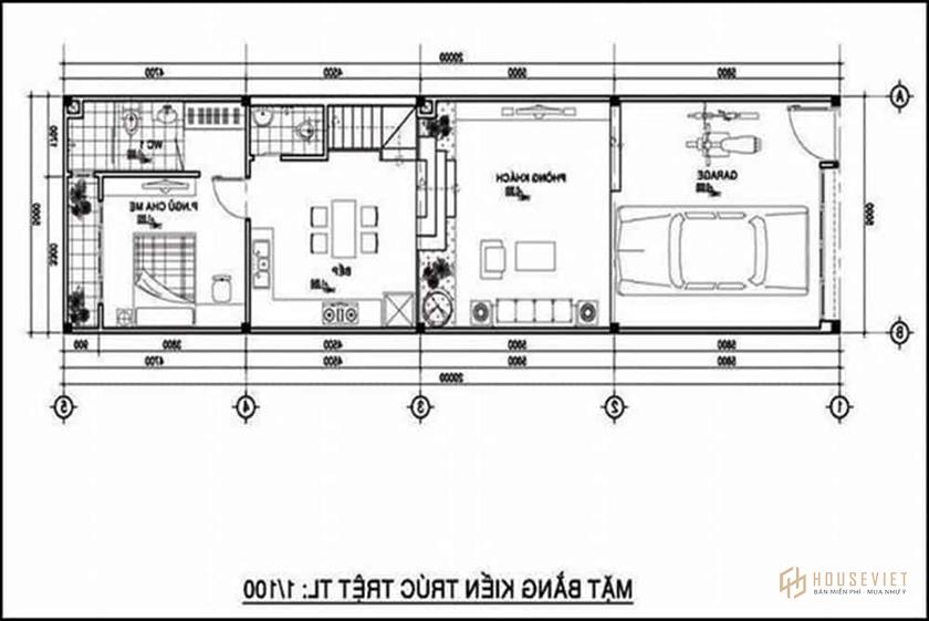 Mặt bằng công năng tầng trệt mẫu 2