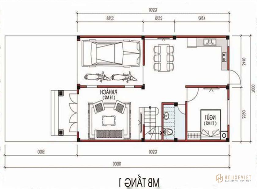 Nhà ống 2 Tầng 3 Phòng ngủ 1 Phòng