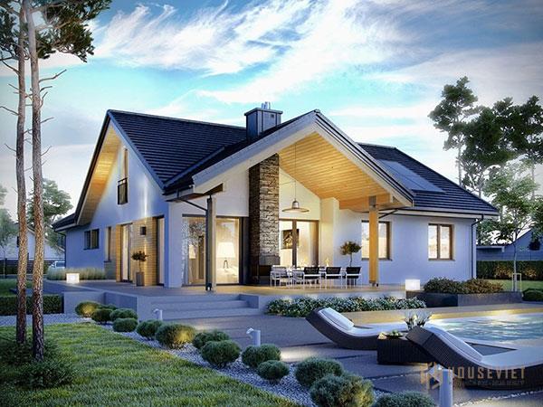 Biệt thự mái thái với phần sảnh được thiết kế hợp lý