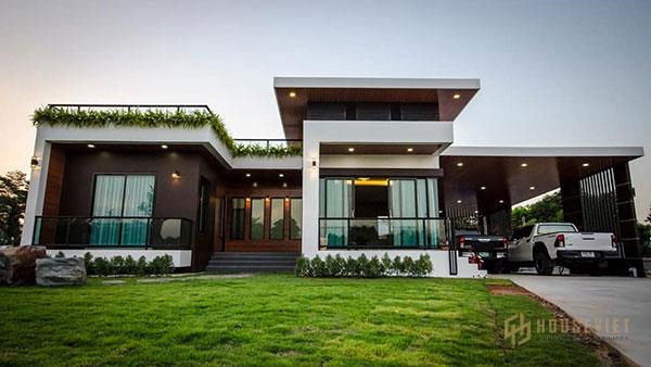 Thiết kế biệt thự 1 tầng có gác lửng ấn tượng