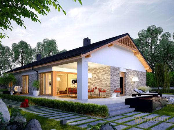 Mẫu thiết kế biệt thự sân vườn mái thái 1 tầng đẹp, hiện đại