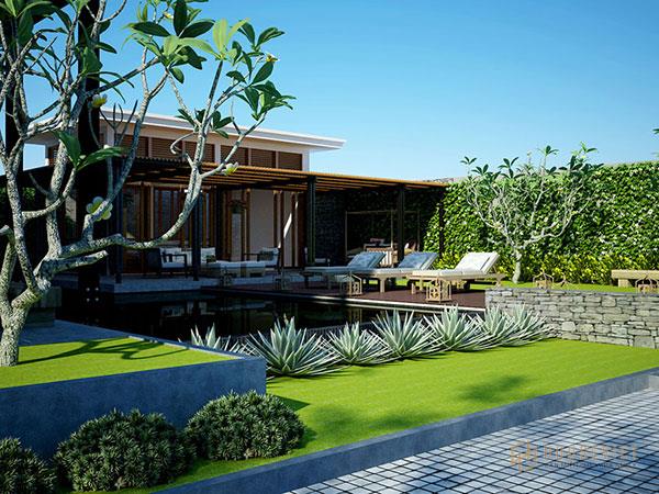 Bố trí tiểu cảnh sân vườn biệt thự 1 tầng như khu nghỉ dưỡng cao cấp