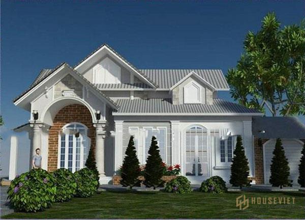 Cách phối hợp màu sắc của mẫu biệt thự mini 1 tầng theo phong cách tân cổ điển