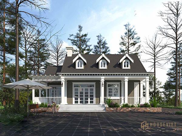 Mẫu thiết kế biệt thự 1 tầng kiểu Châu Âu với phối hợp sang trọng, bắt mắt